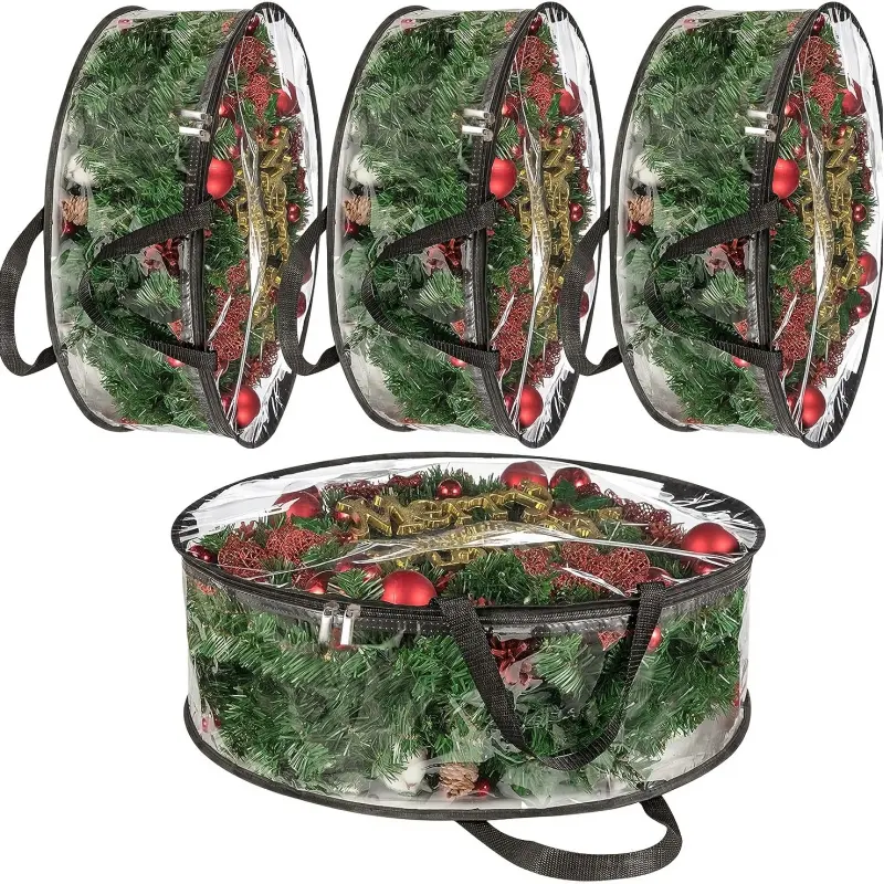 Transparent Wreath Storage Bag, 24inch Christmas Wreath Storage Container, Heavy Duty PVC Wreath Protector with Handle, Used for Storage and Organization of Seasonal Christmas Wreaths, Provides Winter Christmas Party Gift Supplies, Organizational