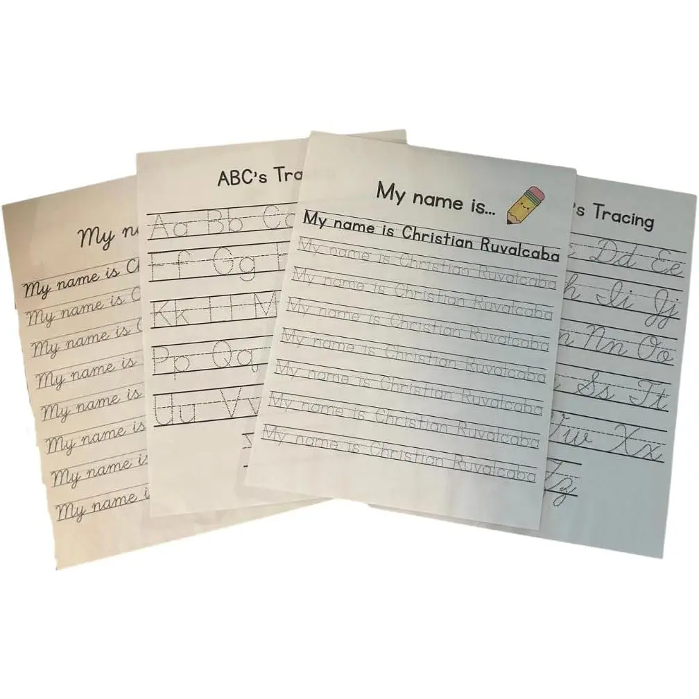 Personalized Name and Alphapbet Tracing Laminted Worksheets with Dry Eraser Maker and Strogae Folder: Handwriting Practice for Print and Cursive