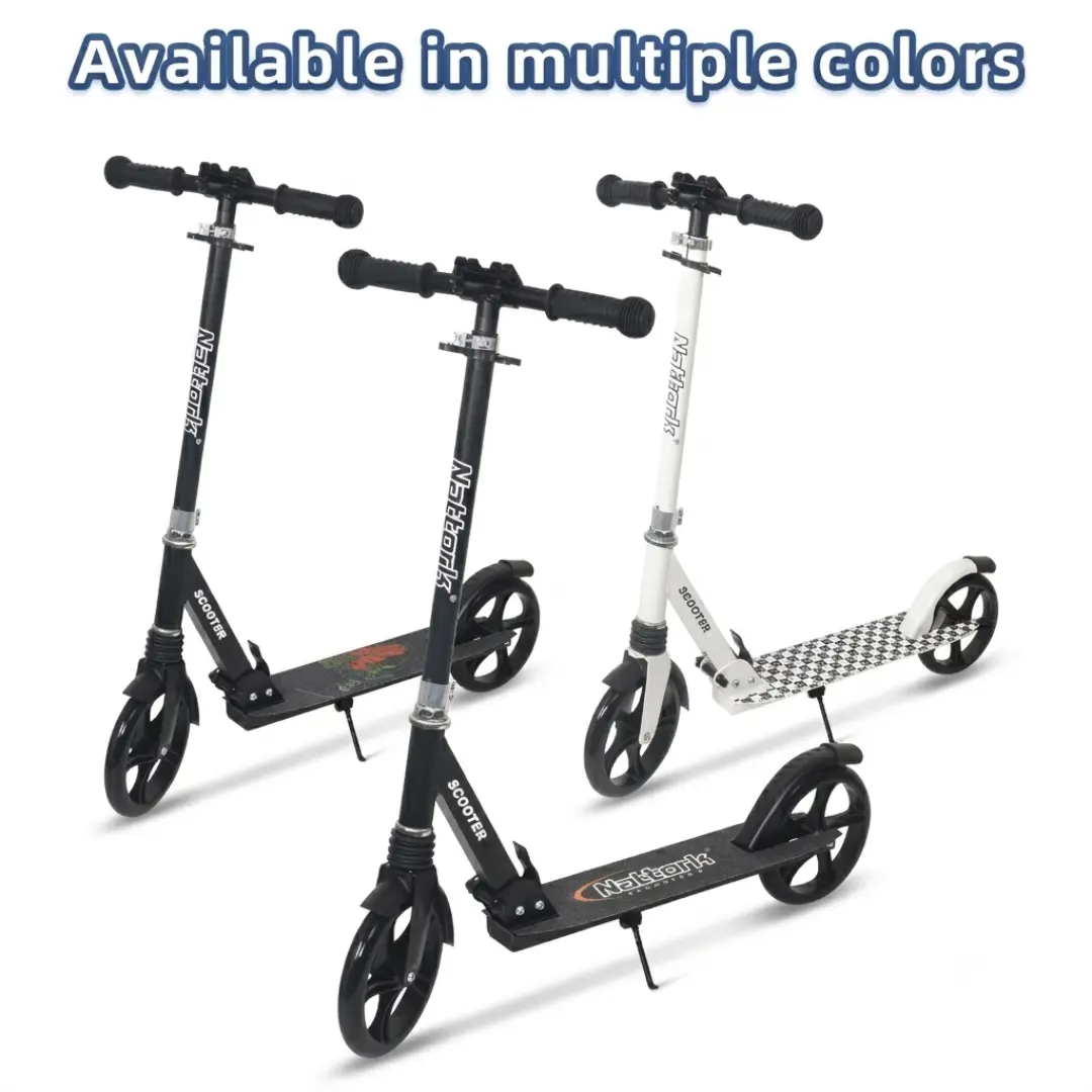 Nattork Foldable Kick Scooter for Teens & Adults | 8" Wheels Smooth Glide, Adjustable Handlebar, 220LB Capacity, Lightweight for Campus & Neighborhood Commute