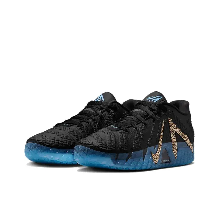 Black Gold‑Glitter Knit Mesh Basketball Shoes, Translucent Ice‑Blue Crystal Outsole, Low‑Top Breathable Unisex Court Sport Sneakers