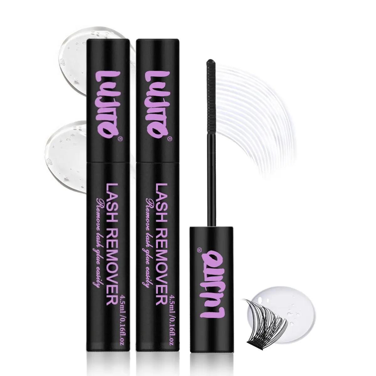 2pcs Eyelash Glue Remover 4.5ML Cluster Lash Remover, Cosmetic Bond Remover for Individual False Lashes, Bond and Wispys, Gentle Non-irritating Mascara Wand Brush Hypoallergenic Liquid Glue for DIY Extensions and Personal Makeup.