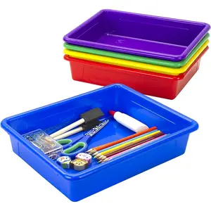 Letter Size Flat Storage Tray Organizer Bin for Classroom, Office and Home, Assorted Colors, 5-Pack (62514E05C)