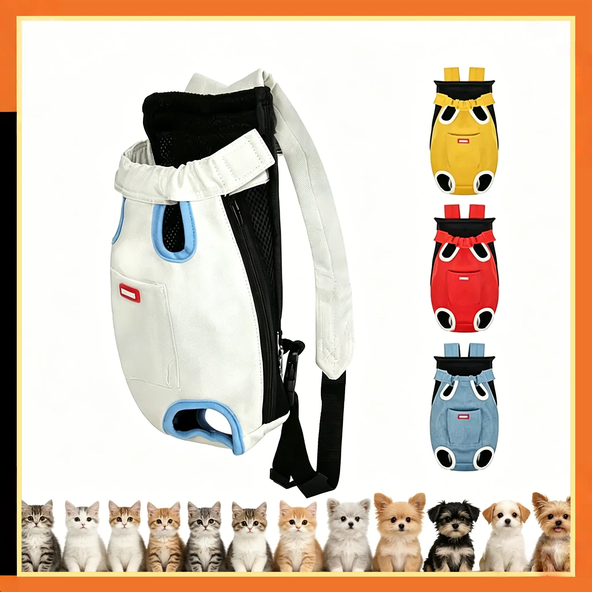 Pet Carrier Backpack for Small Dogs & Cats - Adjustable Legs, Front-Facing Pouch, Breathable Fabric, 2 Safety Protection, Hook-and-Loop Closure, Even Weight Distribution, No Neck Constriction, Lightweight, Zipper, Machine Washable for Travel Hiking