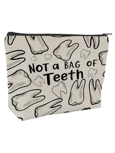 "not a Bag of Teeth" Canvas Travel Pouch, Durable Zipper Organizer, Playful Design, Ideal for Cosmetics & Toiletries, All Seasons, Travel Makeup Pouch
