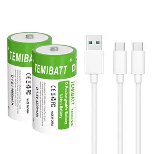 TEMIBATT  D Lithium Battery Pack 1.5v 4800mah for Gas Stoves and Flashlights, Rechargeable D Batteries for Long-Lasting Power