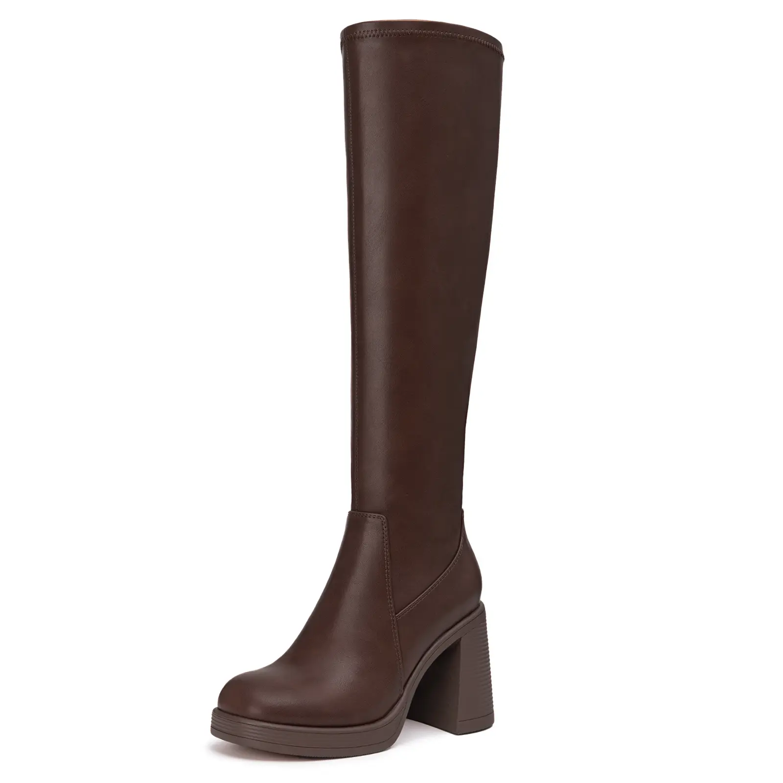 Athlefit Women's Knee High Boots - Shoe, Footwear with Square Toe, Platform Chunky High Heel, Stretchy Tall Design, Side Zipper, Square Toe Modern, Streetwear Ready, Pu, Chunky Heels, Block Heel,shoes for back to school,back to school shoes