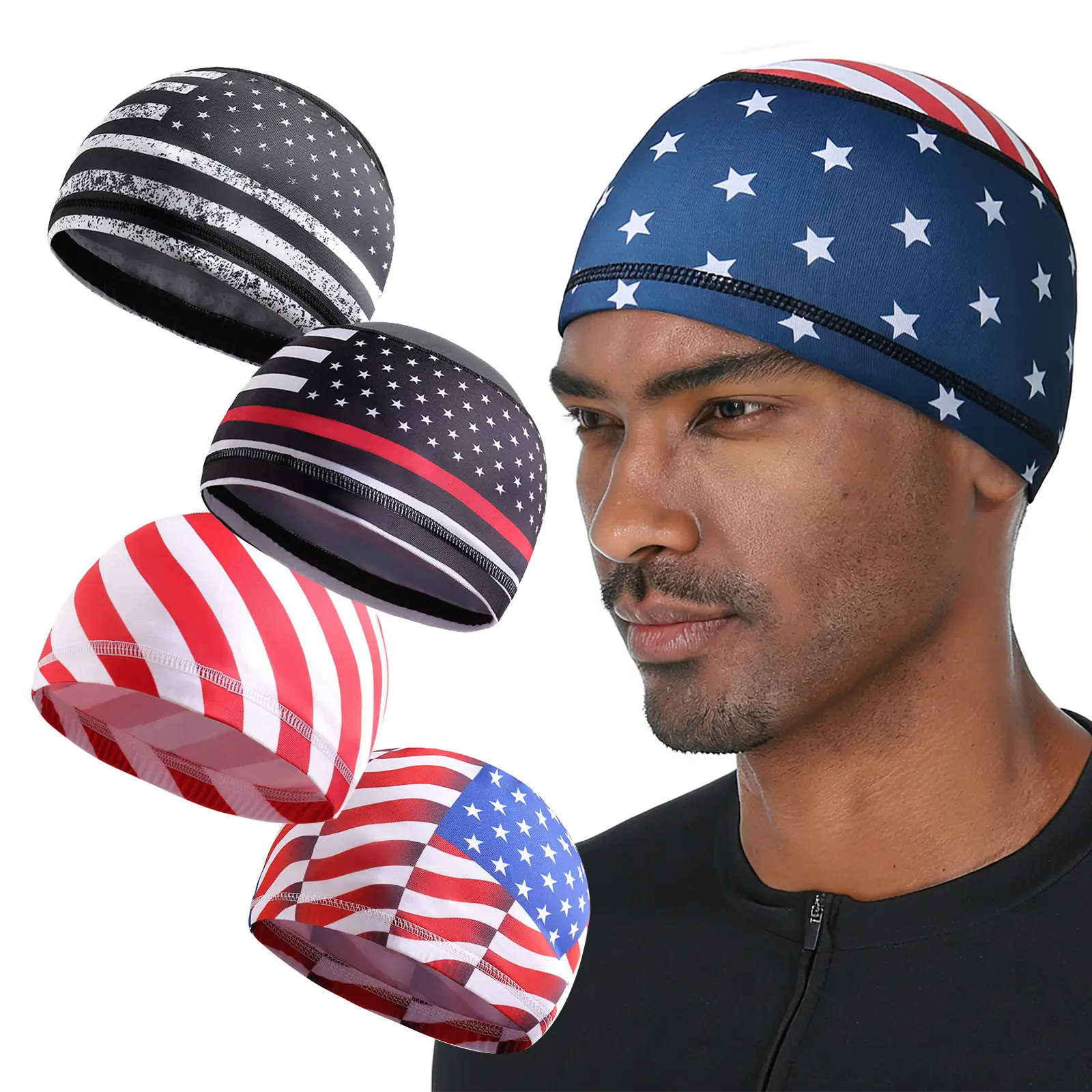2Pcs/3Pcs USA 250th Anniversary Patriotic Cooling Skull Cap Helmet Liner | PatrioticTok CyclingTok OutdoorTok Sweat Wicking Breathable Beanie | Unisex for Cycling Running Motorcycle Hiking Gym Outdoor Sports American Hat