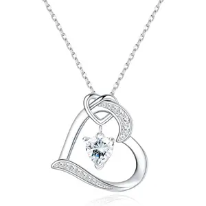 ZELORES Women's 1Pc Silver-White Gold-Plated Cubic Zirconia Heart Shaped Dainty Necklace, Minimalist Elegant Costume & Body Jewelry for Wedding Day, Valentine's Day, Cubic Zirconia Necklace, Heart Shaped Necklace