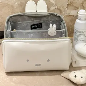 Kawaii Miffy PU Leather Waterproof Zipper Pen Bag Simple Portable Student Stationery Makeup Lipstick Storage Bag Christmas Gift