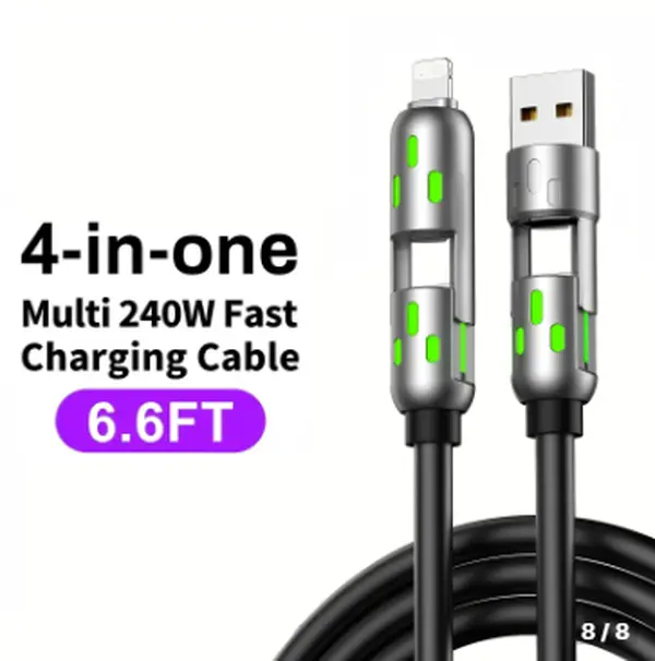EXAVON Multi 4-in-1 Universal Charging Cable, 6.6 Feet PD Power Delivery Fast Charge & Data Sync, Durable Aluminum Head USB-A / USB-C / Lightning Cord, Compatible with iPhone Samsung All Smartphones, Pack of 2
