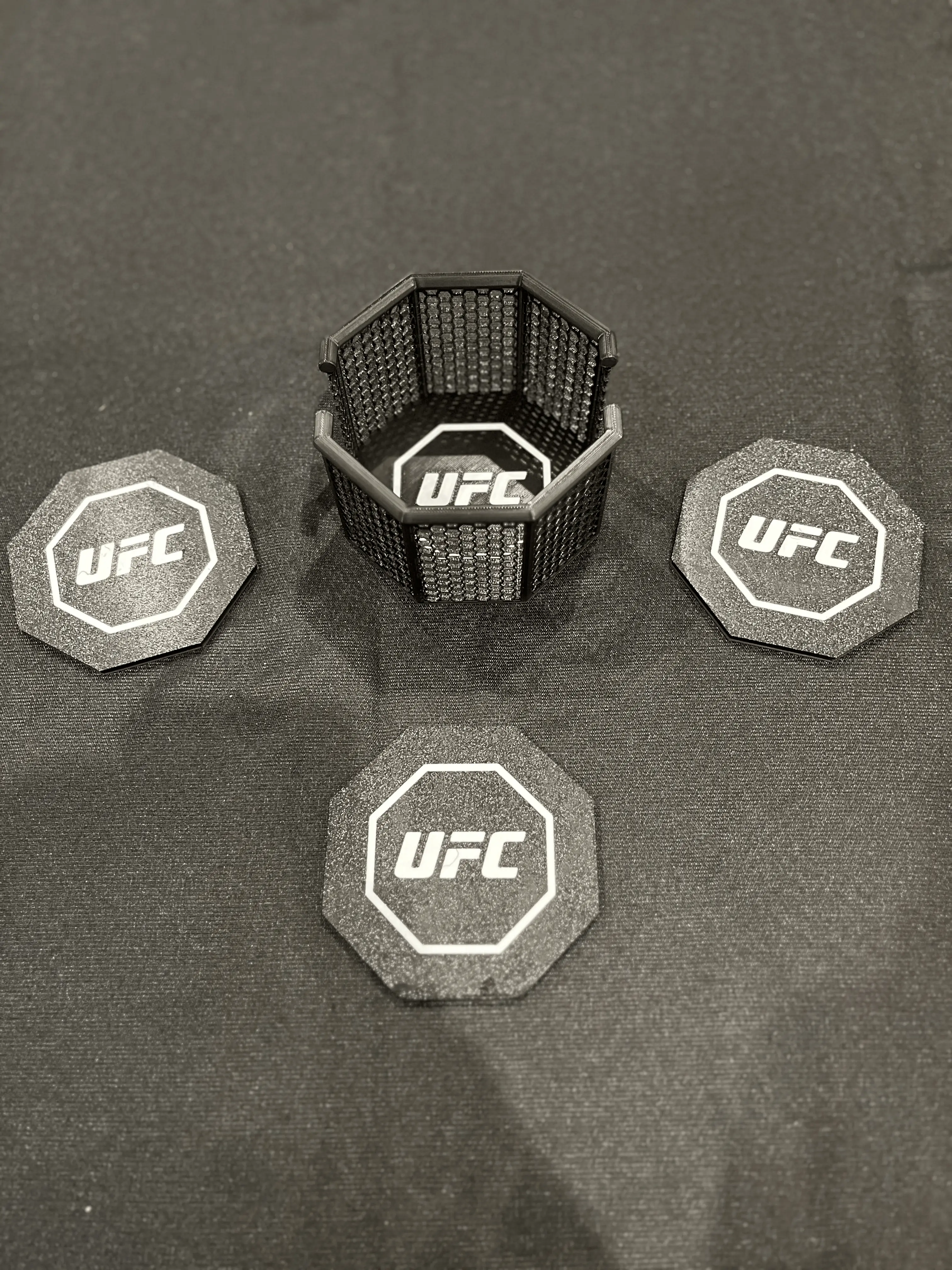 UFC Octagon Coaster Set with Cage Holder - 3D Printed, MMA Fan Gift, 4-Pack