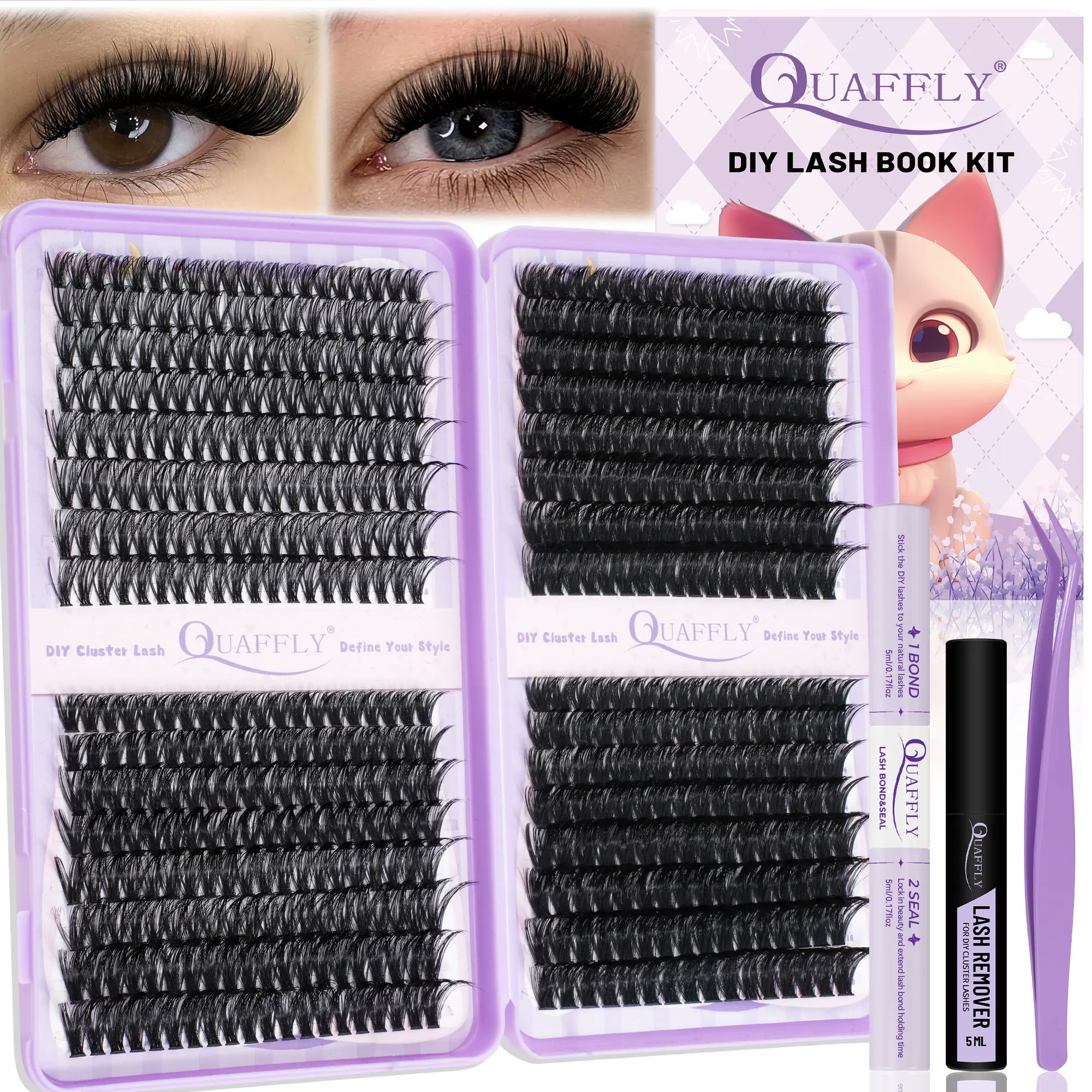 592pcs Lash Clusters  Eyelash Cluster Extensions 40D+60D+80D+100D Curl 10-18mm Individual False Eyelashes  Lash Clusters Extension Kit With Lash Bond And Seal,Lash Remover,Lash Tweezers
