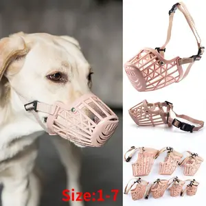 1pc Adjustable Pet Dogs Muzzle 7 Sizes Plastic Strong Dogs Muzzle Basket Design Anti-biting Dog Mouth Cover for Dogs Cats