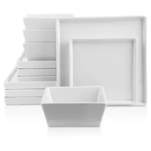 Stone + Lain Grace 12-Piece Stoneware Square Dinnerware Set