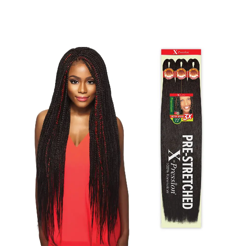Rastafri Premium Synthetic 72" Pre-Stretched Kanekalon Braiding Hair, 3-Pack - Pre-Layered Extensions for Box Braids, Lightweight, Hot Water Friendly, Flame Retardant, Premium Synthetic Hair, Easy To Manage, Heat Resistant, Diy Extensions, Ultra Braid