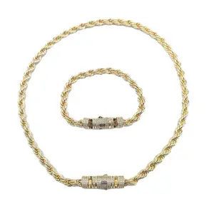 Hip hop rope links set necklace bracelet icedout lock gold Plated #186