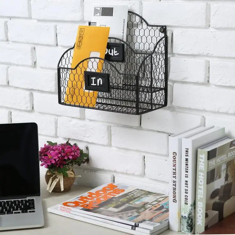 Black Metal Chicken Wire Mail Sorter w/ Chalkboard Label