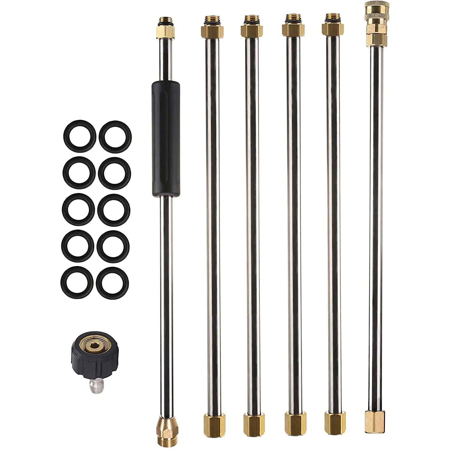 Stainless Steel Pressure Washer Extension Wand Quick Connect Kit (6 Wands) - 4000 PSI, 90-in Adjustable Lance, 1/4-in Quick Connect, M22 Thread Coupler, Brass, Foam Cannon Compatible, Surface Cleaner Accessory for DIY Car Care, Undercarriage Cleaning, Car