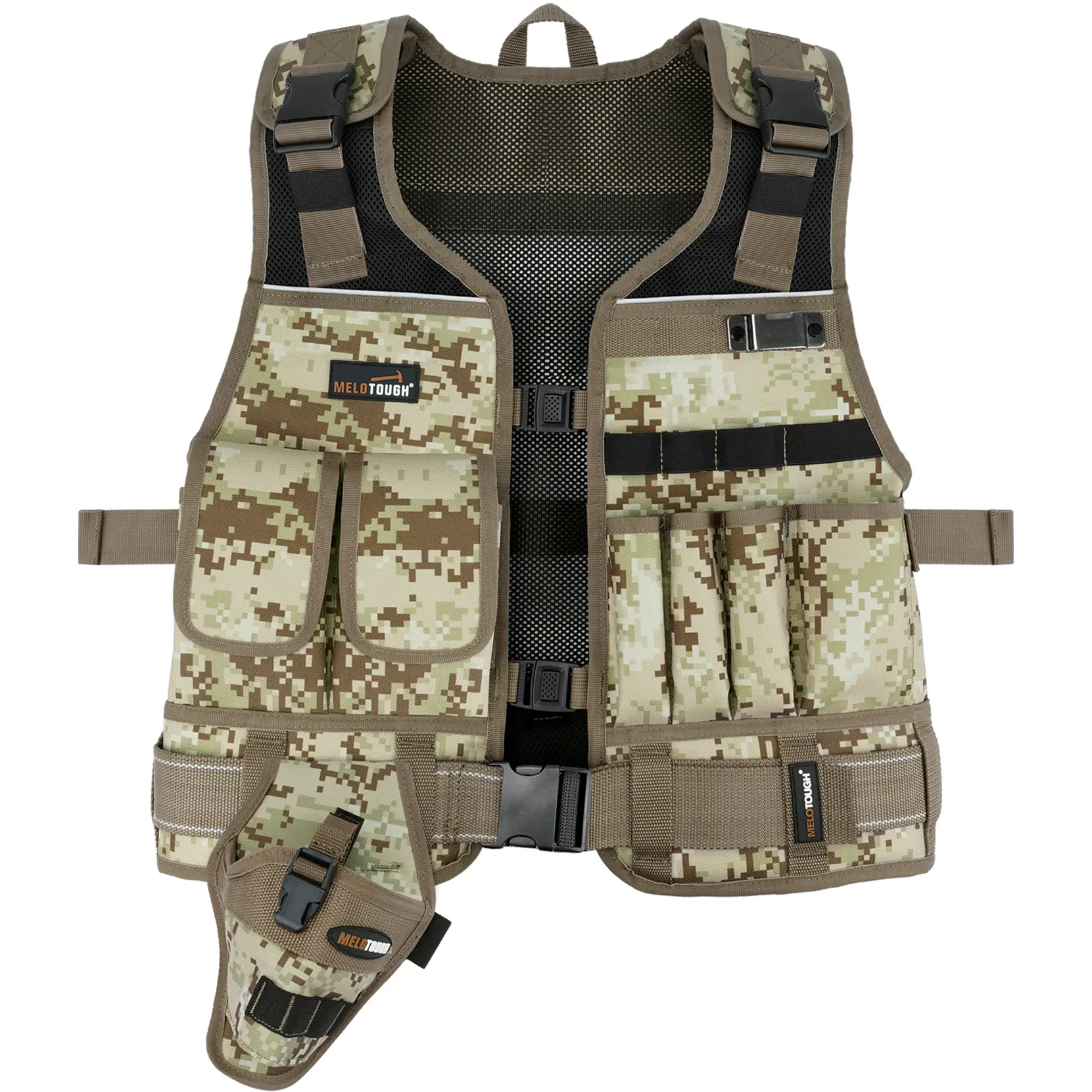MELOTOUGH Professional Multifunctional Tool Vest for Electricians, HVAC Technicians, Construction Workers - Adjustable Belt with Buckles, Drill Holster, Multiple Pockets, Durable Reflective Straps, Breathable Mesh Fabric, Home Inspection Use