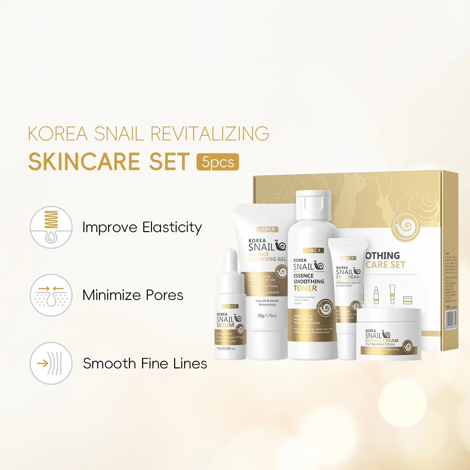 Snail Mucin Repair 5-Piece Set, Deep Nourishing Skincare Kit with Cleanser, Toner, Serum, Eye Cream & Moisturizer for Sensitive Skin，reduce redness，barrier repair, Skin Care Sets