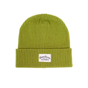 Gunthers Co Avocado Green Ben Beanie - Ribbed Knit Hats, Knitted Cap, Casual Stretchy Beanie, Small Label, Unisex Size, Chic Casual Everyday Wear Accessory