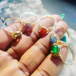 Wire Wrapped Crystal Rings - Unique Design with Various Colored Crystals and Copper Wire Construction