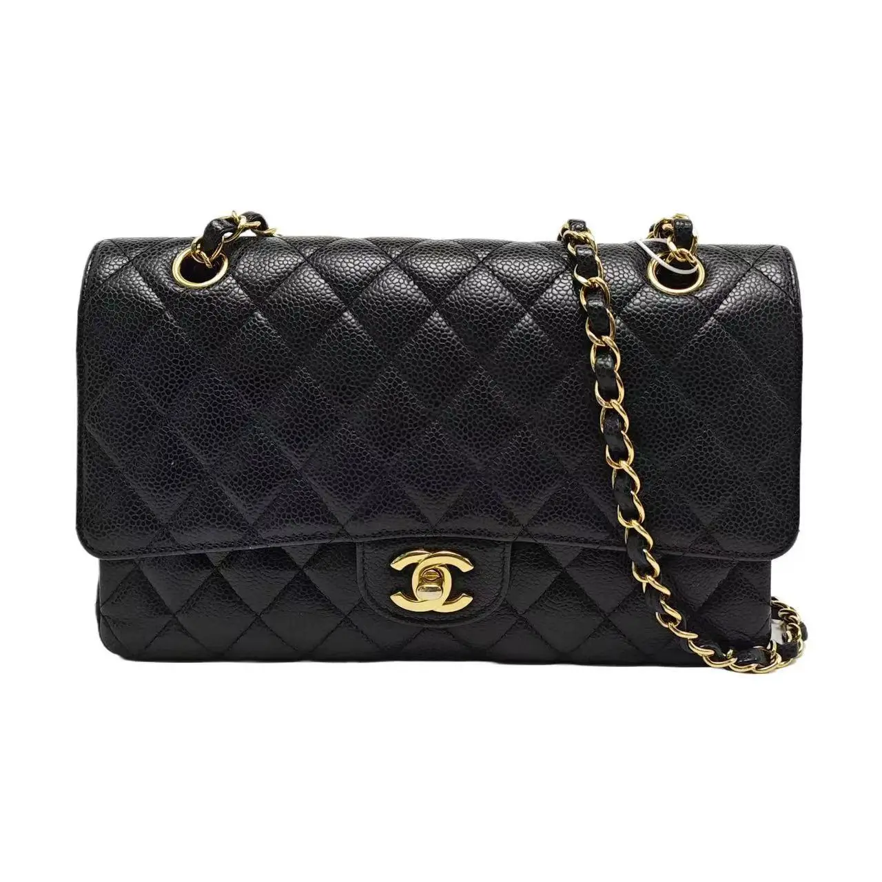 Pre-owned CHANEL Leather Shoulder Bags Classic Flap Medium Size In Black Caviar With Gold Tone Hardware