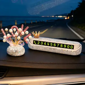 Full Diamond Love Letter + Gold Crown Parking Sign Ornament, High-End Bling Style, Glow-In-The-Dark License Plate, Car Interior Decor for Women