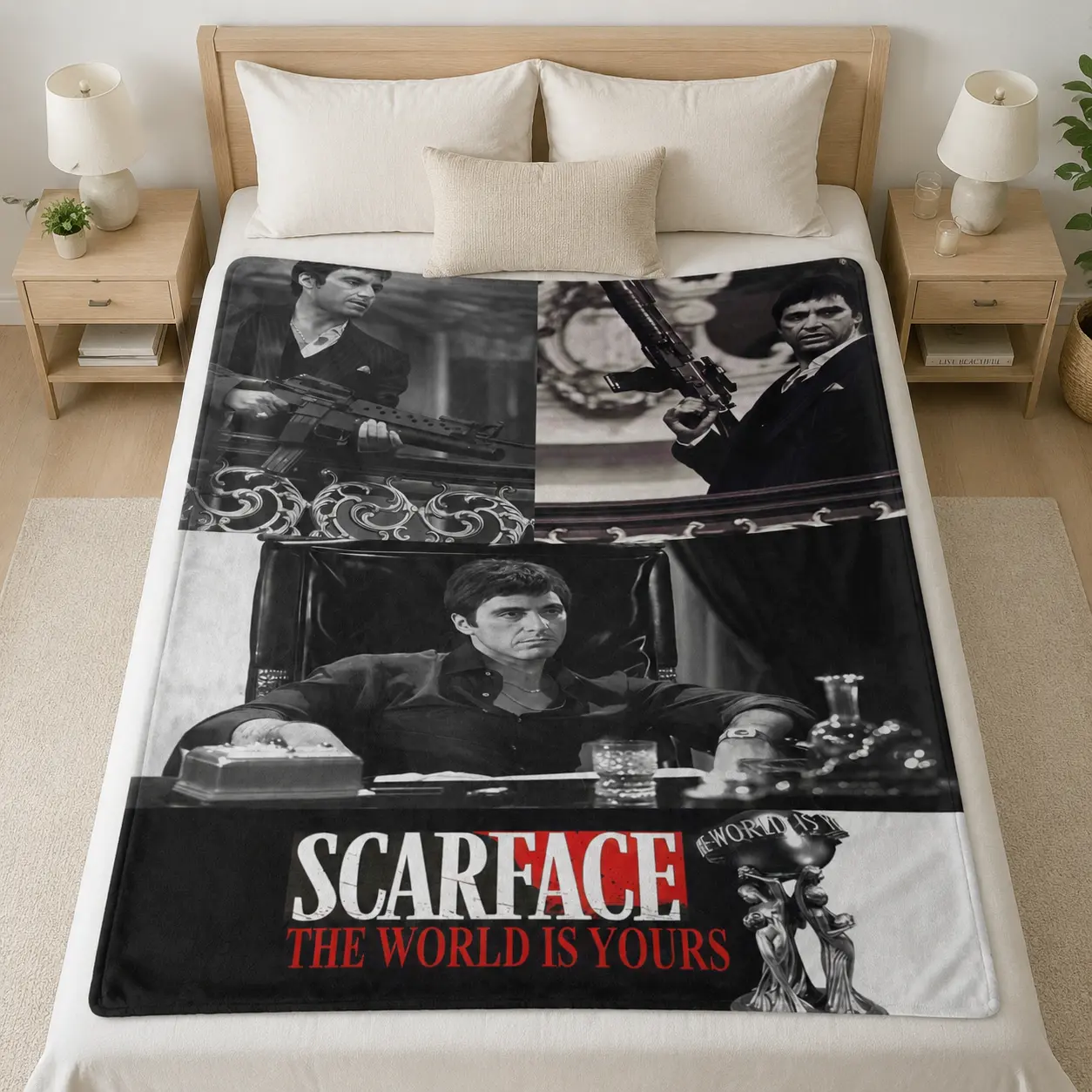 Scarface Plush Flannel Blanket - Soft, Wrinkle Resistant Throw with Iconic Movie Scenes, Tony Montana Design, Ideal for Bed, Sofa, Unique Gift for Movie Fans