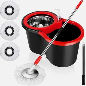 360° Spin Mop & Bucket Set w/ 3 Microfiber Heads, Stainless Steel Wringer