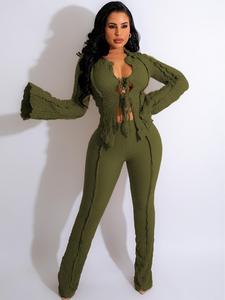 two-piece set women's solid tie front flounce sleeve blouse & pants set, casual fashion cozy long sleeve top & trousers for daily outdoor wear, ladies clothes for all seasons, womenswear