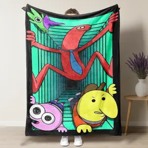 Smiling Friends Cartoon Blanket – Trippy Corridor Design Featuring Iconic Characters in a Surreal Tunnel Scene, Perfect for Adult Animation Fans