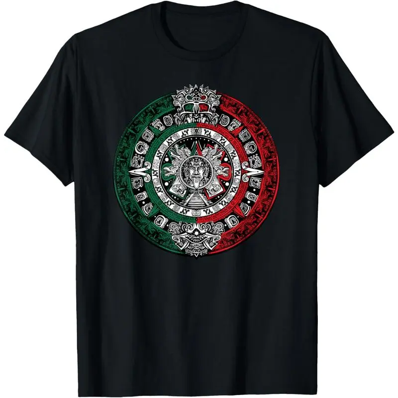 cotton Aztec Calendar - Azteca Sun Stone - Mexico Flag T-Shirt