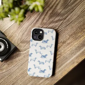 Dachshound Toile Phone Case Wiener Dog Doxie Phone Case Badger dog Blue Toile Phone Case Phone 16 Pro Dachshound Gift Dog Mum Compatible with Samsung Galaxy S25