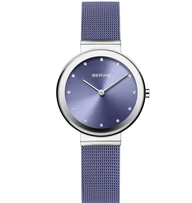 Bering SWAROVSKI Women's Classic Quartz Watch - 10131-909 Model, Lavender Dial, Stainless Steel Mesh Metal Strap