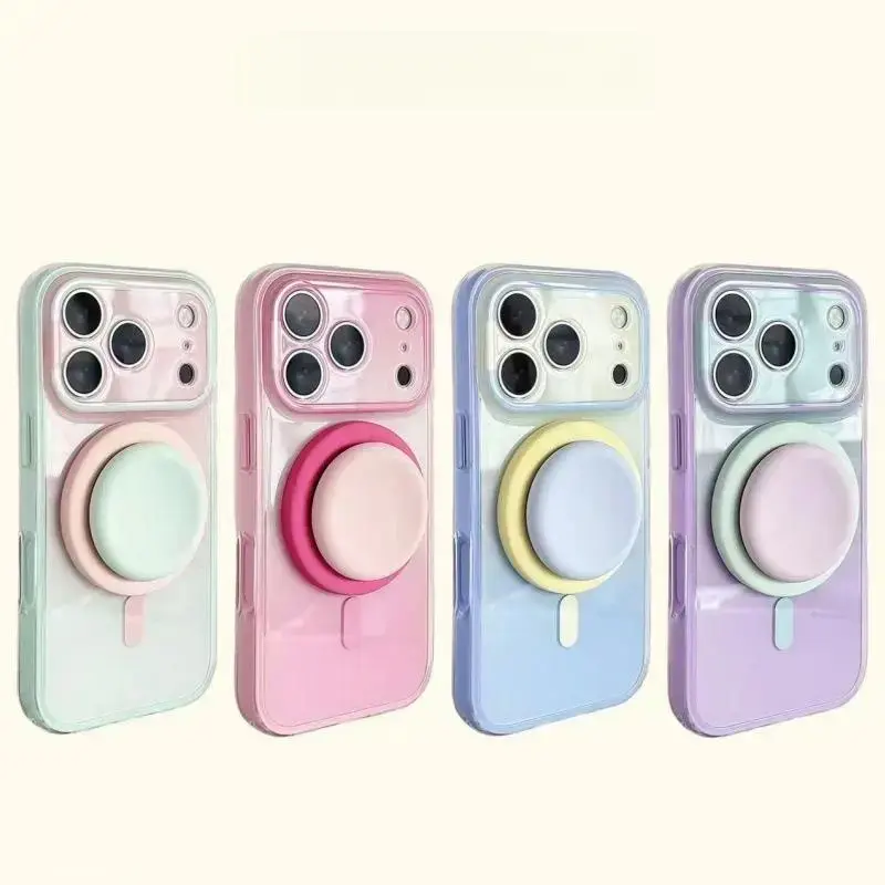 Magnetic 2-in-1 Pastel Gradient, Full Lens Protection with AI Button Grip, Heavy Duty Phone Case, for iPhone 17 16 15 14 Pro Max