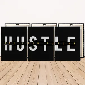 3 Counts Wooden Framed Canvas Painting, Motivational Hustle For Your Future Text Art, Exquisite Poster, Perfect Living Room Decoration, Modern Art, Fashion Family Poster, Wall Art Decoration, Waterproof Art, Modern Abstract Design