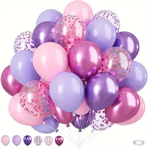 45pcs Pink Purple Confetti Latex Balloons, Wedding Decoration, Birthday Party Decoration, Anniversary Decoration, Graduation Decoration, Holiday Decoration, Mother'S Day Decoration, Indoor And Outdoor Decoration, Home Decoration, Room Decor