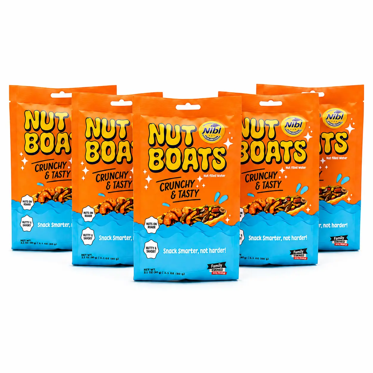 5 bags of  Nut Boats - Nut filled wafers 2.1 Oz