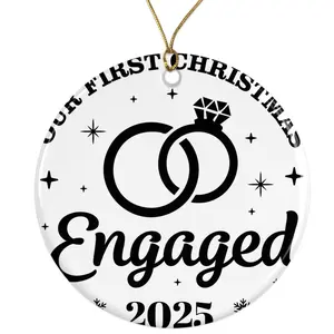 Our First Christmas Engaged 2025 Ornament - Engagement Ring, Wedding, Couple's Holiday Gift Ceramic Ornament -  - 3 Inch Christmas Tree Round Ornament - Xmas Holiday Decor - String Included - ORNW0317