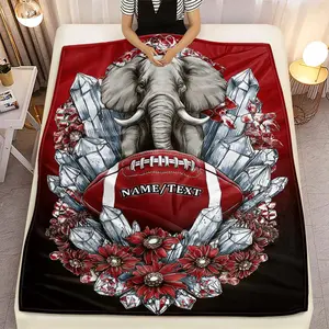 [Rugby Elephant Custom Blanket] 1pc a Red And Black Themed Rugby And Elephant Custom Name Portable Blanket, Lightweight And Suitable for Home Decor, Travel, Camping, Living Rooms, Offices, Sofas, Chairs