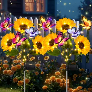 KOOPER Solar Garden Lights Outdoor Decor, Upgraded Solar Sunflower Lights with 8 Butterflies, Solar Flowers Outdoor Waterproof for Yard Lawn Garden Decor, Sunflower Gifts for Mom Women Grandma