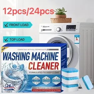 12/24 Tablet Pack Of Washing Machine Cleaner Descaling Tablets, Washing Machine Cleaning Tablets, Deep Cleaning Tablets for Washing Machines - Suitable for HE Front-loading And Top-loading Washing Machines