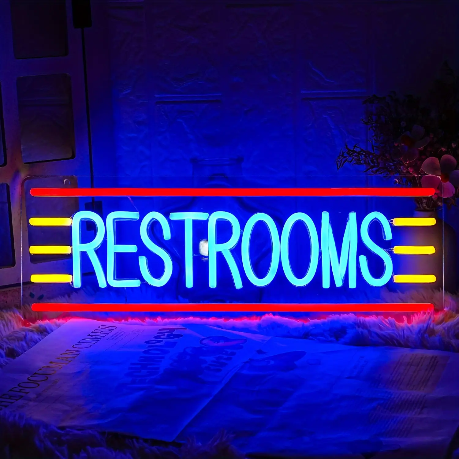 Restroom LED Neon Sign, LED Light Backlit Colorful Novelty Lighting, Home Improvement Decor for Business Toilets, Home Bars, Led Neon Lights, Colorful Stripes, Indoor Use summerwins