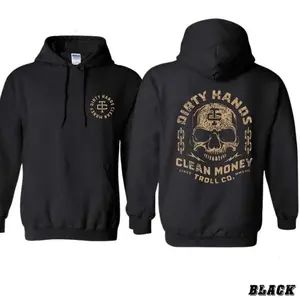 Dirty Hands Clean Money Hoodie - Bold Skull Pattern Men's Heavy Streetwear Pullover Inspirational Struggle Clothing American Style Clothing Made in the USA