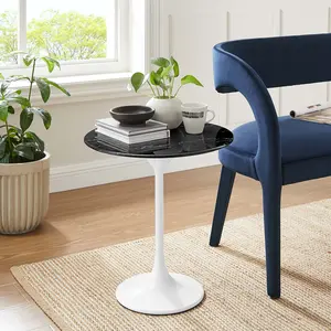 Modway Lippa 20" Round Artificial Marble Side Table in White Black