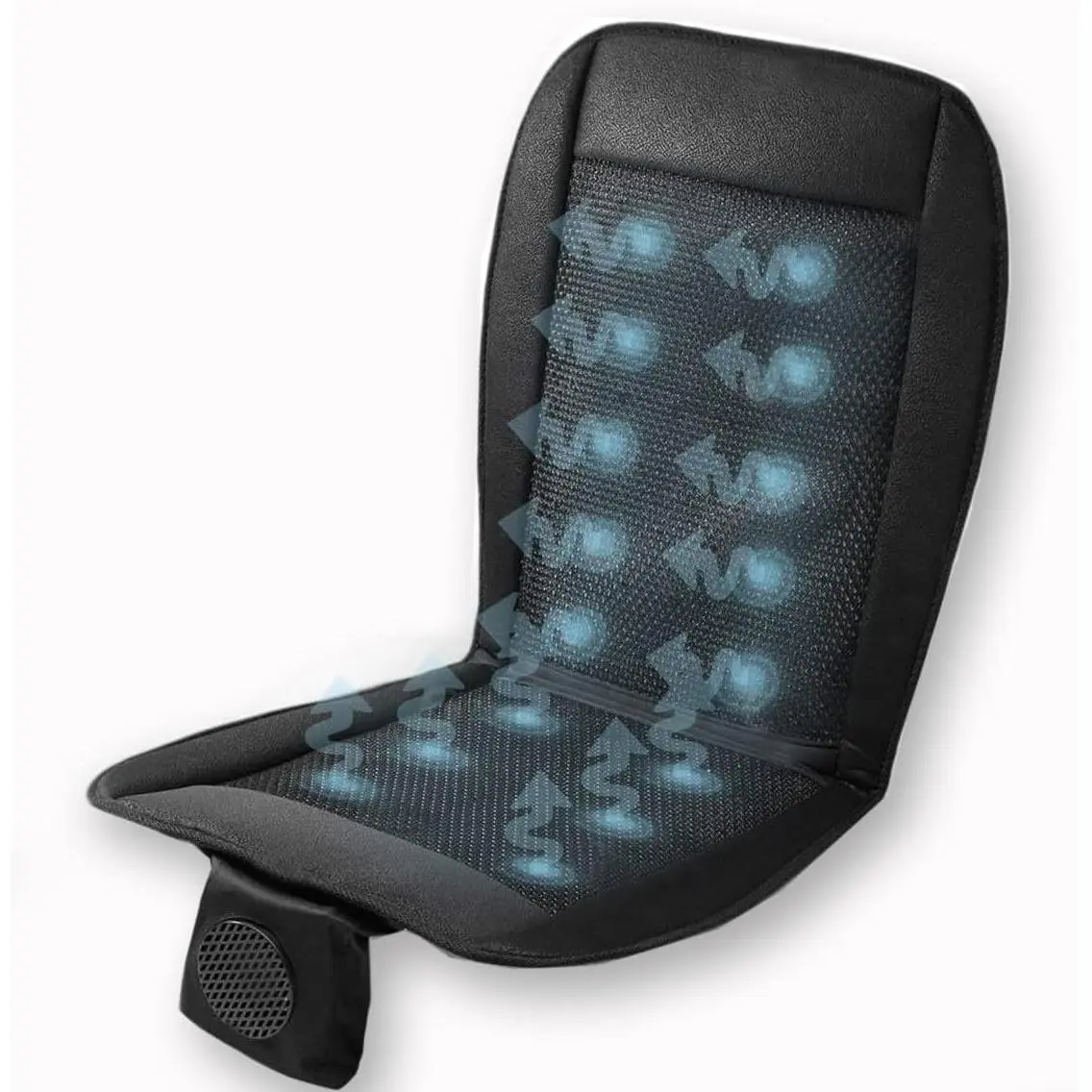 12V Cooling Car Seat Cushion - Black Breathable Mesh Fabric, Microfiber Grid, Adjustable Temperature, Universal Fit, Prevents Fading & Cracking, Reduces Perspiration for Work Commuters, Road Travelers