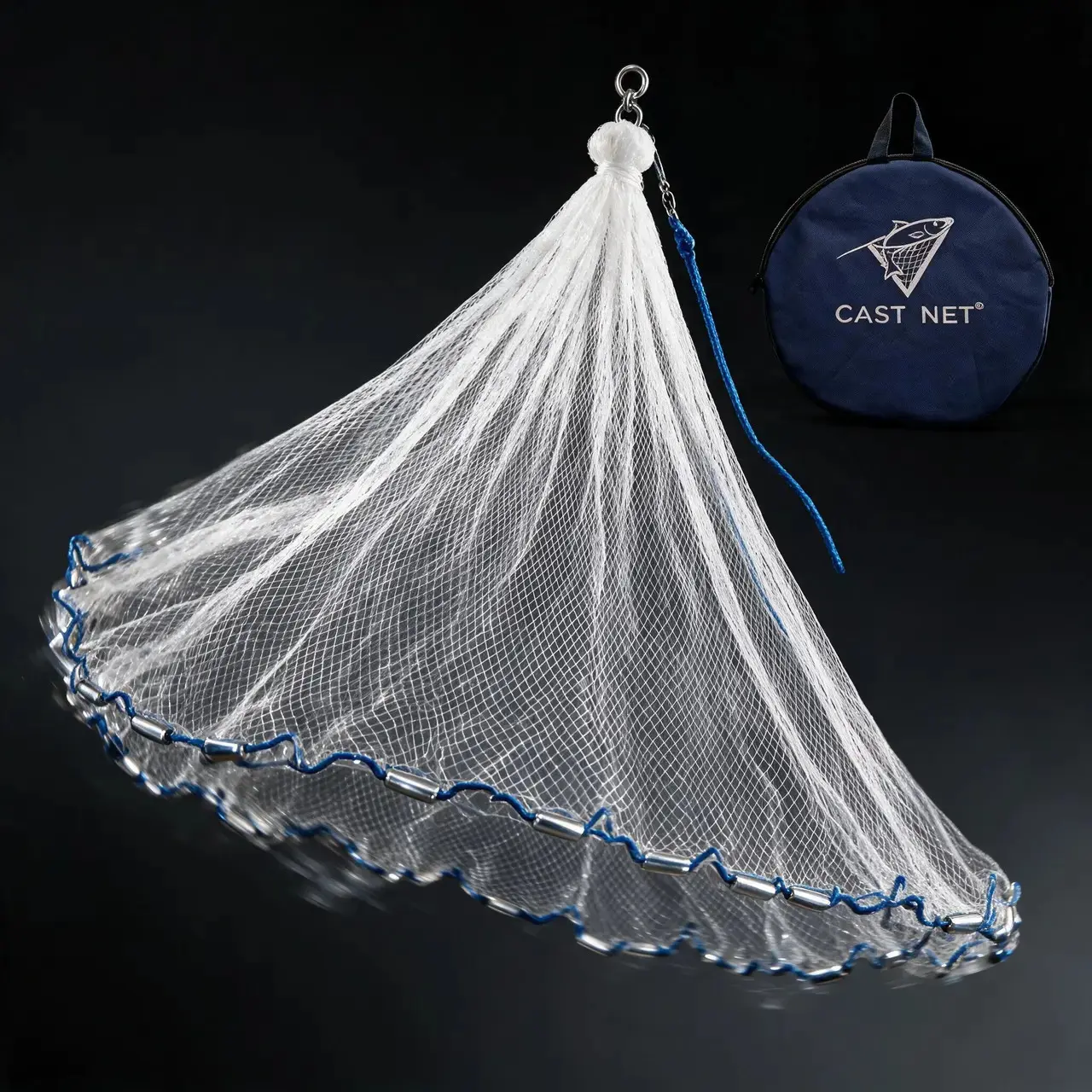 Professional Grade Cast Net - 4ft-6ft Radius Handmade American Monofilament Fishing Net, 3/8 Mesh, Heavy-Duty Sinkers for Fast Sink, Secure Closure, Tight Seal, Saltwater Bait Trap