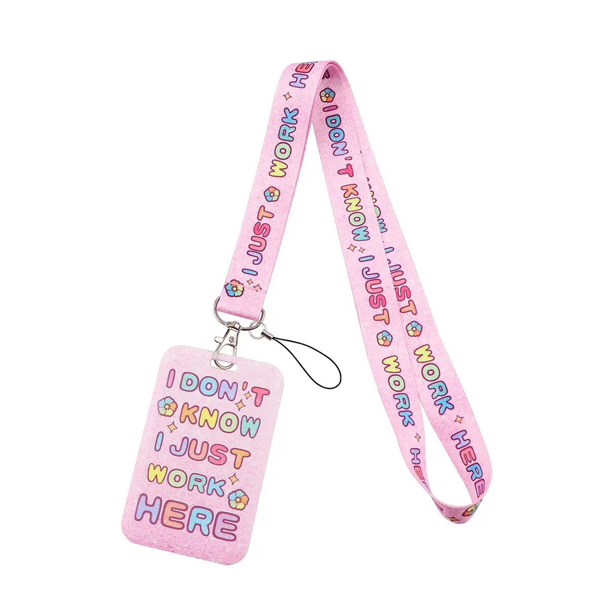 I DON'T KNOW I JUST WORK HERE Quotes Lanyard For Keys Chain ID Credit Card Cover Pass Mobile Phone Charm Neck Straps Badge Holder Key Ring Accessories Key Holders Wristlet Strap Key Keychain Wrist Lanyard