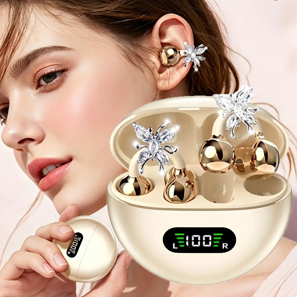 TEMPOMIND New Fashion Open Ear Earphones - Bluetooth Wireless Headset, Audio Ear Clip Earbuds with Hands-Free Calls, Not Water Resistant (for Adults)